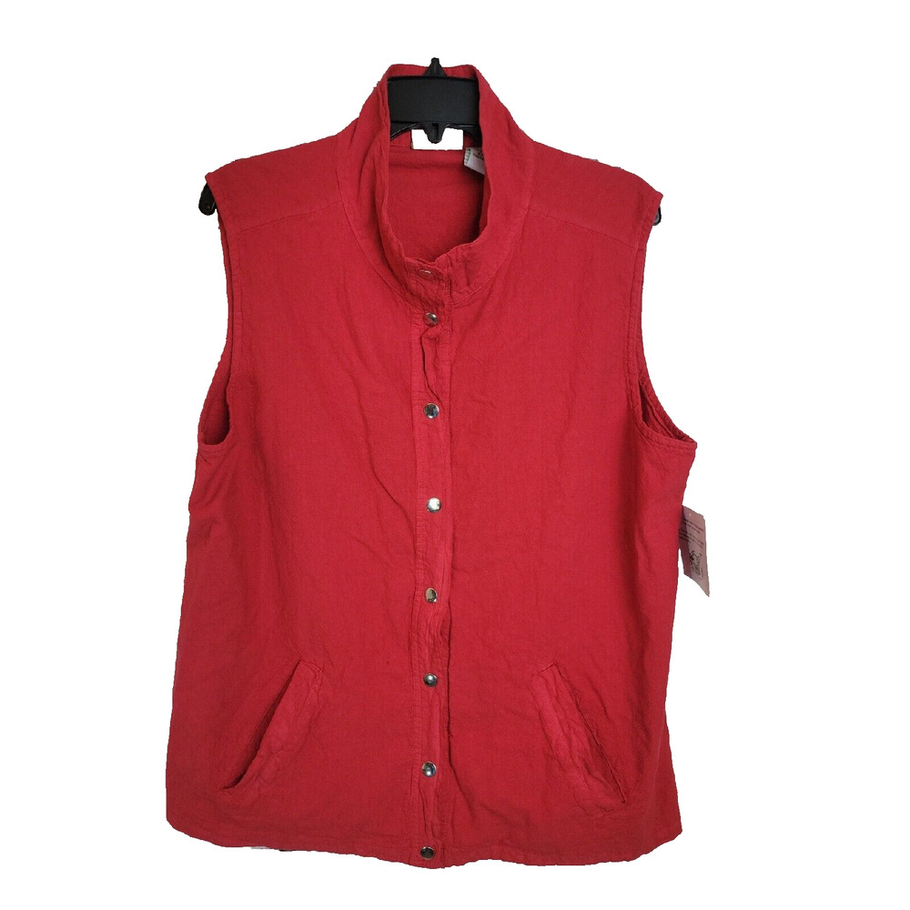 NWT Collections Etc Red Snap Front Cinch Back Sleeveless Vest Women's Size 2XL